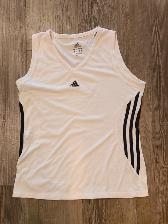 adidas Tops - adidas White V-Neck Athletic Tank with Black Side Stripes Size Medium